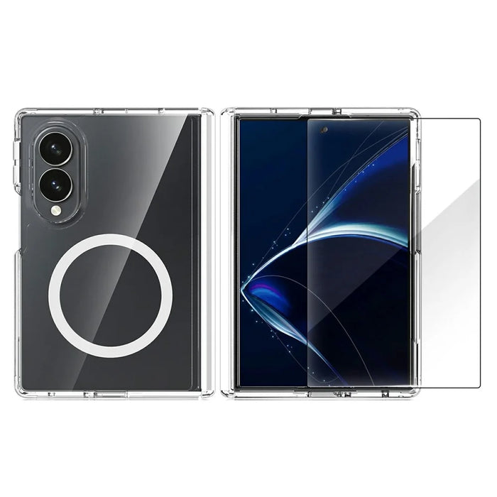 2Pcs for Samsung Galaxy Z Fold8 Magnetic Case Shockproof Acrylic Clear Cover with Tempered Glass Screen Protector - Transparent - 2