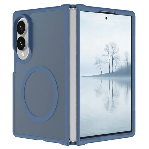 For Samsung Galaxy Z Fold8 Magnetic Phone Case Matte Finish TPU PC Shockproof Phone Cover with Tempered Glass Film - Sapphire - 1