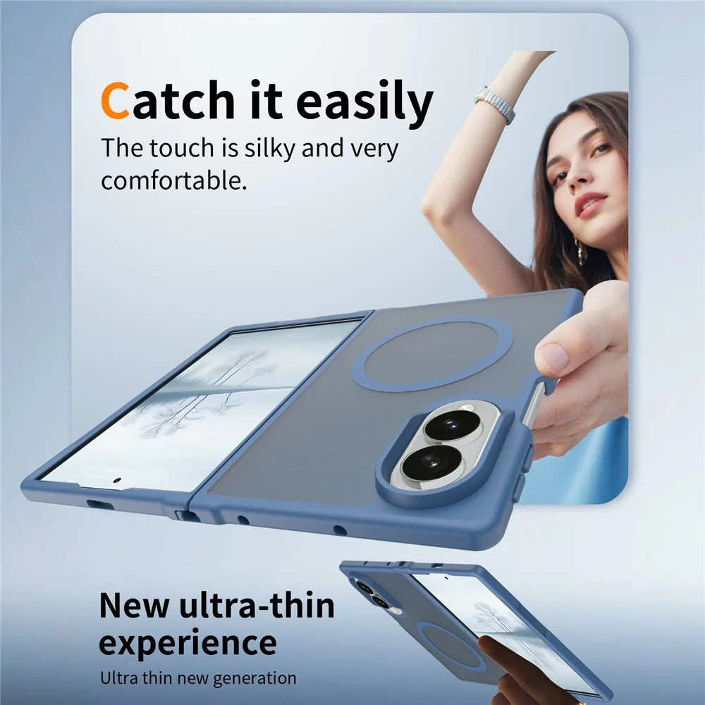 For Samsung Galaxy Z Fold8 Magnetic Phone Case Matte Finish TPU PC Shockproof Phone Cover with Tempered Glass Film - Sapphire - 5