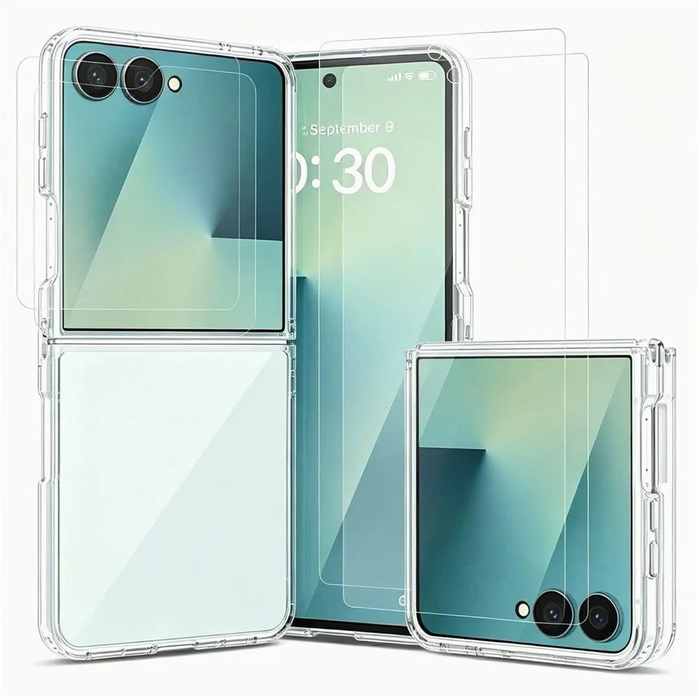 For Samsung Galaxy Z Flip8 Case 2.0mm Thickened PC + TPU Phone Cover + 2Pcs Outer Screen Tempered Glass Film + 2Pcs Inner Screen Hydrogel Film - Transparent - 1