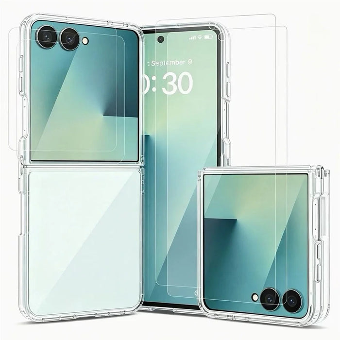 For Samsung Galaxy Z Flip8 Case 2.0mm Thickened PC + TPU Phone Cover + 2Pcs Outer Screen Tempered Glass Film + 2Pcs Inner Screen Hydrogel Film - Transparent - 1