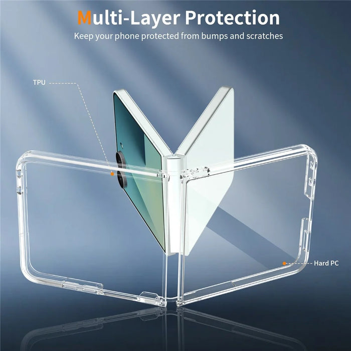 For Samsung Galaxy Z Flip8 Case 2.0mm Thickened PC + TPU Phone Cover + 2Pcs Outer Screen Tempered Glass Film + 2Pcs Inner Screen Hydrogel Film - Transparent - 6