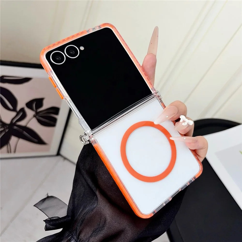 For Samsung Galaxy Z Flip7 5G Magnetic Case Dual-Color Design Shockproof TPU Phone Cover - Orange - 2