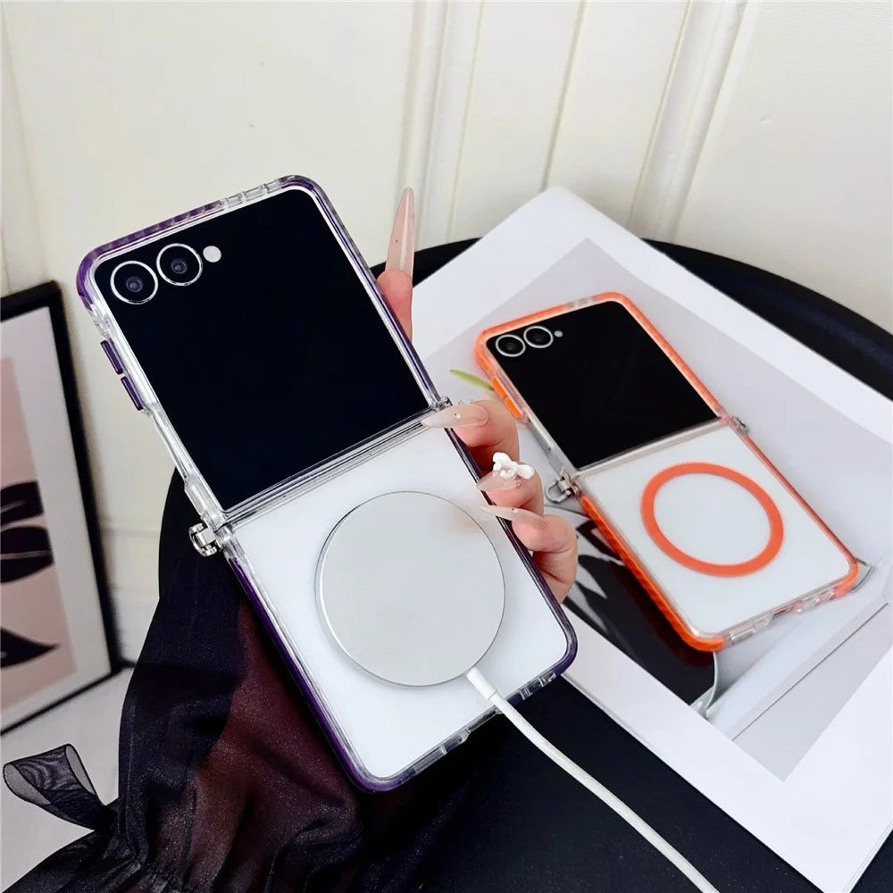 For Samsung Galaxy Z Flip7 5G Magnetic Case Dual-Color Design Shockproof TPU Phone Cover - Orange - 5