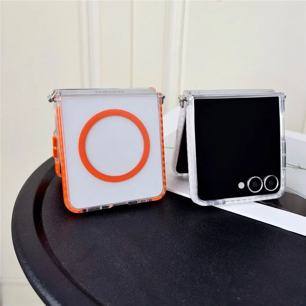 For Samsung Galaxy Z Flip7 5G Magnetic Case Dual-Color Design Shockproof TPU Phone Cover - Orange - 7