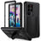 R-JUST For Samsung Galaxy S23 Ultra Slide Camera Lid PC+Silicone+Metal Phone Anti-drop Case Hidden Kickstand Back Cover with Tempered Glass Screen Protector - Black - 1