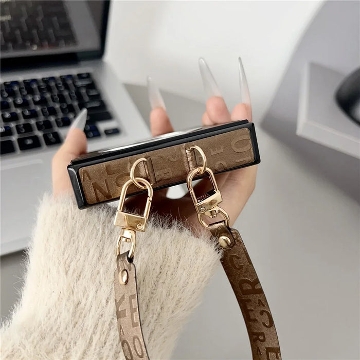 For Samsung Galaxy Z Flip8 Magnetic Case Letter Pattern Leather + PC Foldable Phone Cover with Lanyard - Brown - 3
