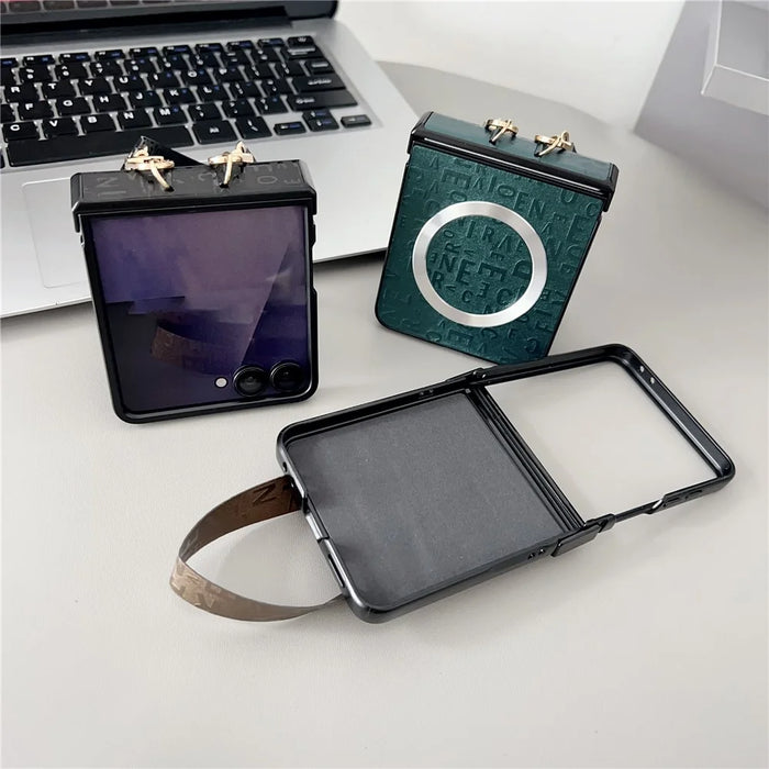 For Samsung Galaxy Z Flip8 Magnetic Case Letter Pattern Leather + PC Foldable Phone Cover with Lanyard - Brown - 6