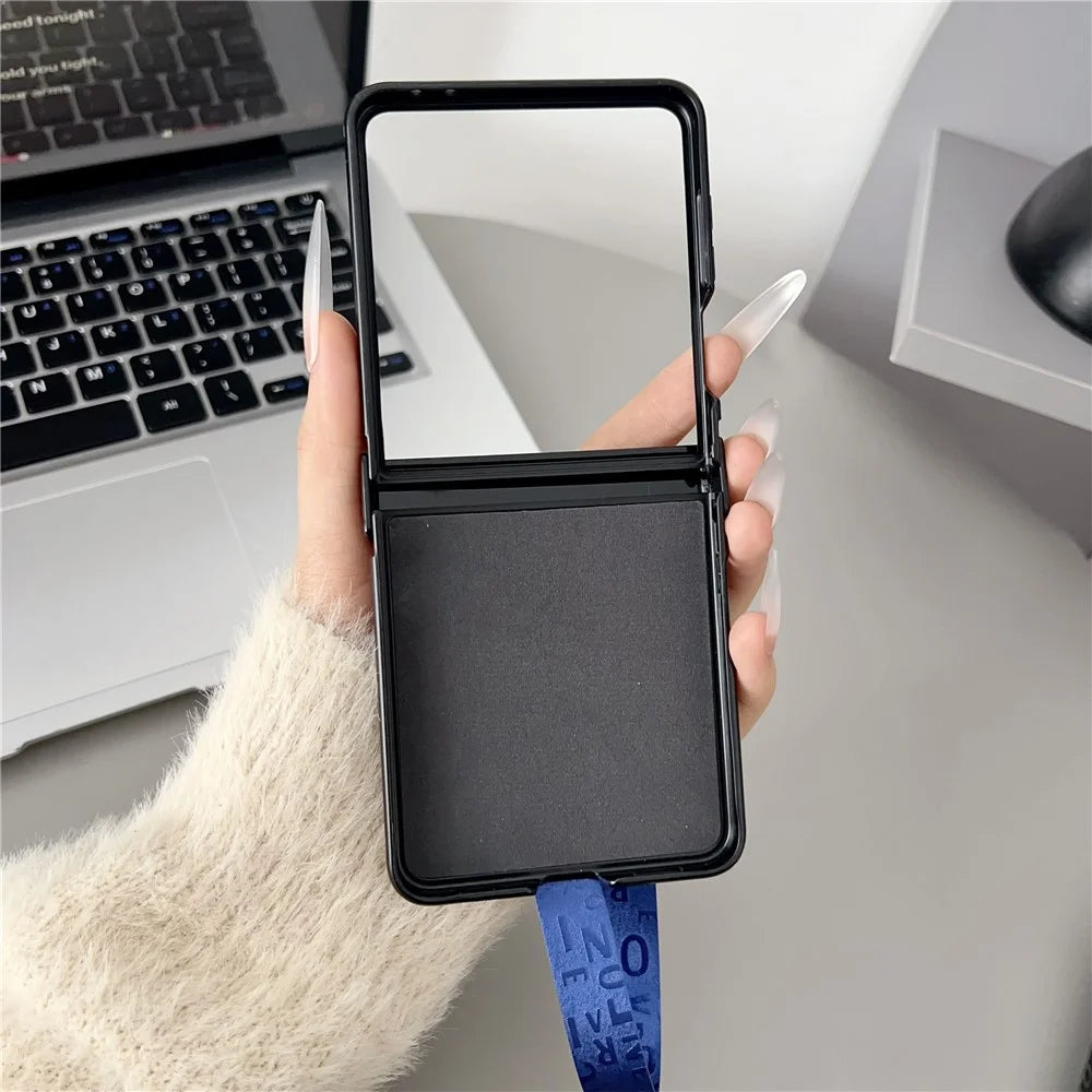 For Samsung Galaxy Z Flip7 5G Magnetic Case Letter Pattern Leather + PC Foldable Phone Cover with Lanyard - Brown - 5
