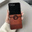 For Samsung Galaxy Z Flip7 5G Case Plaid Grid Pattern Leather + PC Foldable Phone Cover with Ring Kickstand - Brown - 1