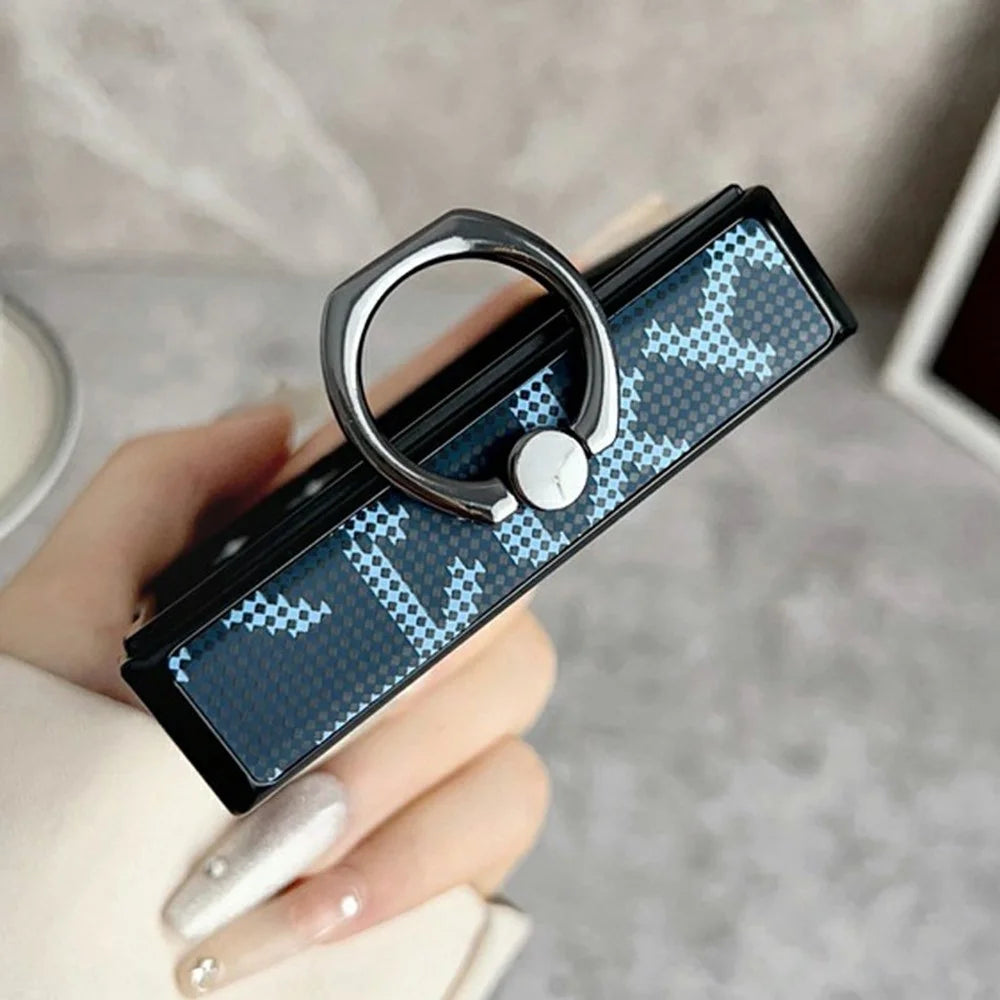 For Samsung Galaxy Z Flip8 Magnetic Case Pixelated Letter Pattern Leather + PC Folding Phone Cover with Ring Kickstand - Black - 3