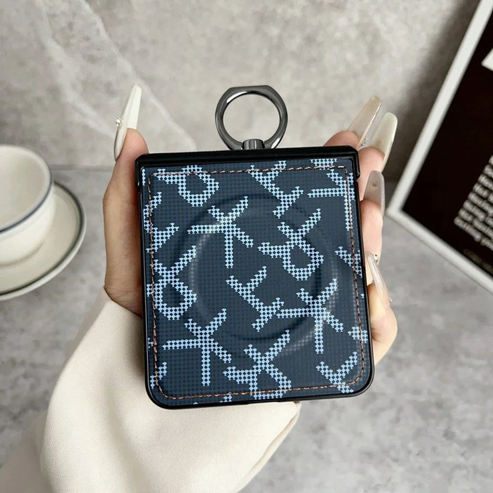 For Samsung Galaxy Z Flip8 Magnetic Case Pixelated Letter Pattern Leather + PC Folding Phone Cover with Ring Kickstand - Black - 5