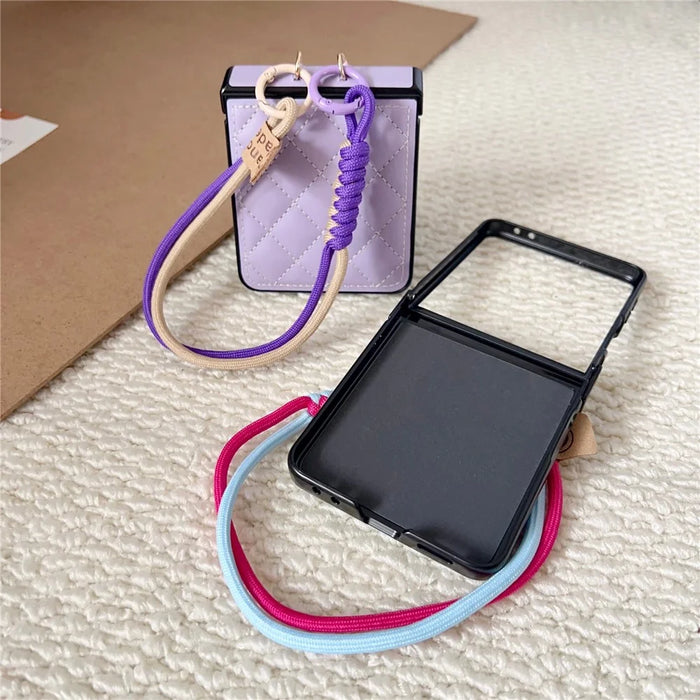 For Samsung Galaxy Z Flip8 Case Air Cushion V-Pattern Diamond Grid Leather + PC Phone Cover with Lanyard - Blue - 4