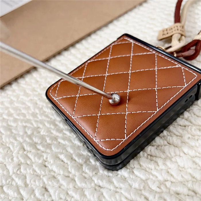 For Samsung Galaxy Z Flip8 Case Air Cushion V-Pattern Diamond Grid Leather + PC Phone Cover with Lanyard - Blue - 6