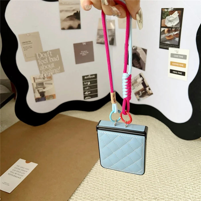 For Samsung Galaxy Z Flip8 Case Air Cushion V-Pattern Diamond Grid Leather + PC Phone Cover with Lanyard - Blue - 7