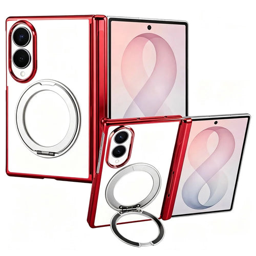 For Samsung Galaxy Z Fold8 Case Magnetic Rotating Kickstand Clear PC Phone Cover - Red - 1