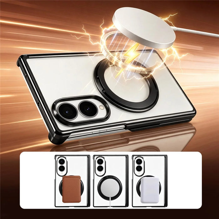 For Samsung Galaxy Z Fold8 Case Magnetic Rotating Kickstand Clear PC Phone Cover - Red - 2