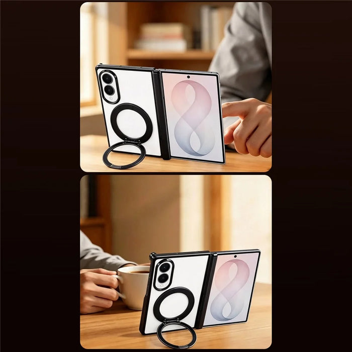 For Samsung Galaxy Z Fold8 Case Magnetic Rotating Kickstand Clear PC Phone Cover - Red - 5