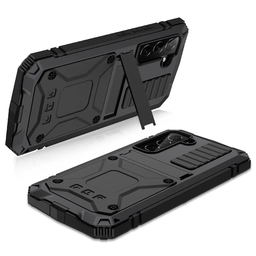 R-JUST For Samsung Galaxy S23+ Waterproof Drop-Proof Case Kickstand Back Cover with Tempered Glass - Black - 2