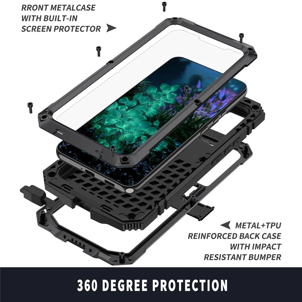 R-JUST For Samsung Galaxy S23+ Waterproof Drop-Proof Case Kickstand Back Cover with Tempered Glass - Black - 7