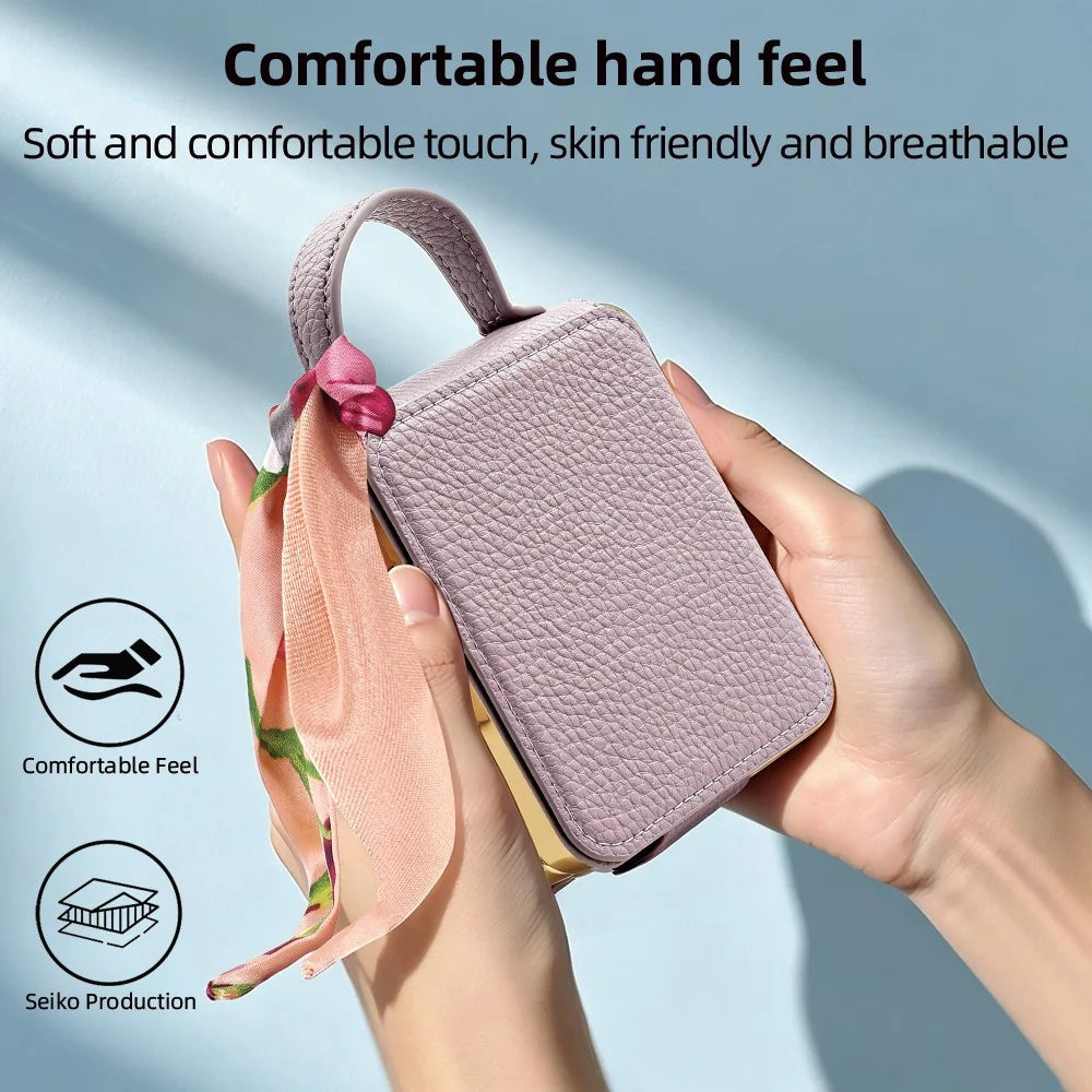 For Samsung Galaxy Z Flip8 Case PU Leather + PC Tote Phone Cover with Mirror - Purple - 6