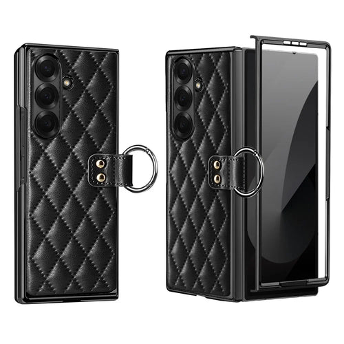 For Samsung Galaxy Z Fold8 Ultra Case Rhombus Grid Phone Cover with Tempered Glass Film - Black - 1