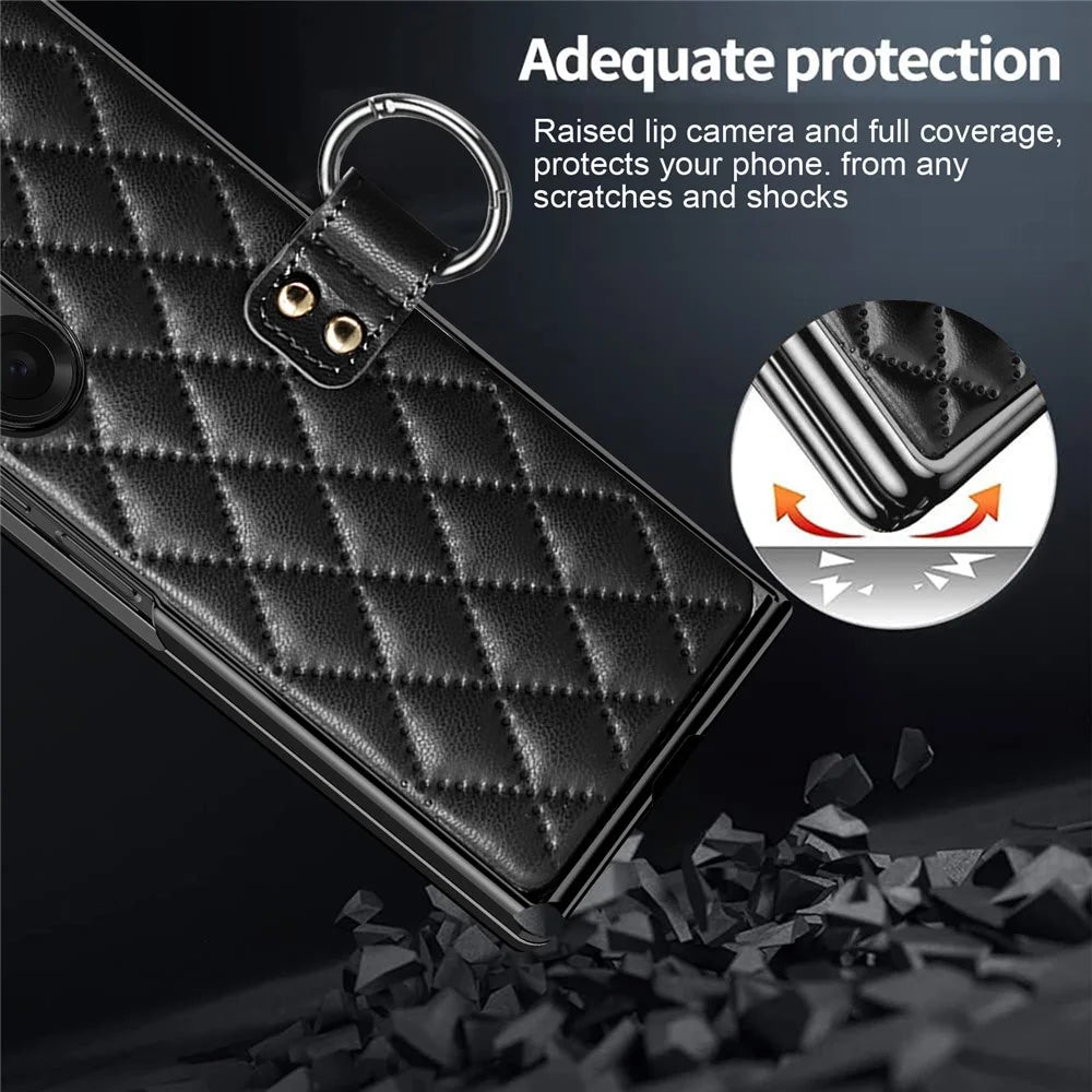 For Samsung Galaxy Z Fold8 Ultra Case Rhombus Grid Phone Cover with Tempered Glass Film - Black - 4