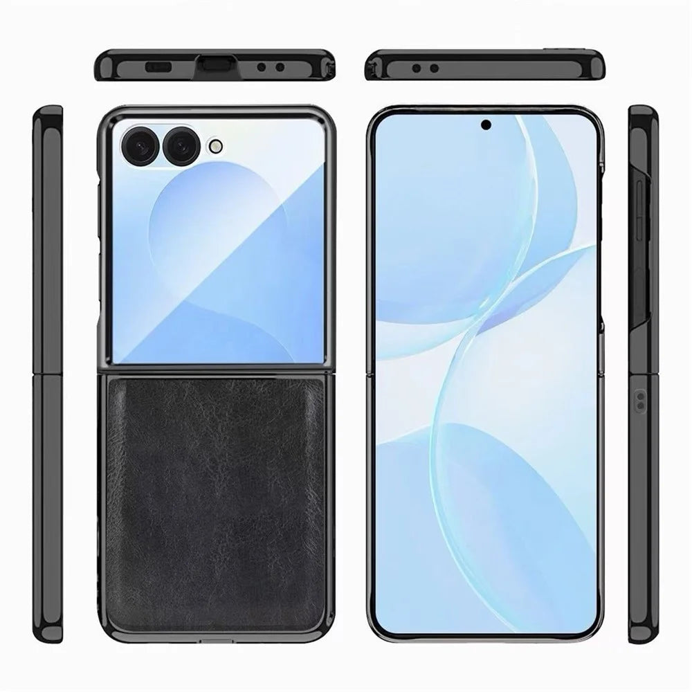 For Samsung Galaxy Z Flip8 Case Crazy Horse Texture PU Leather + PC Anti-Slip Phone Cover Built-in Screen Protector - Black - 2