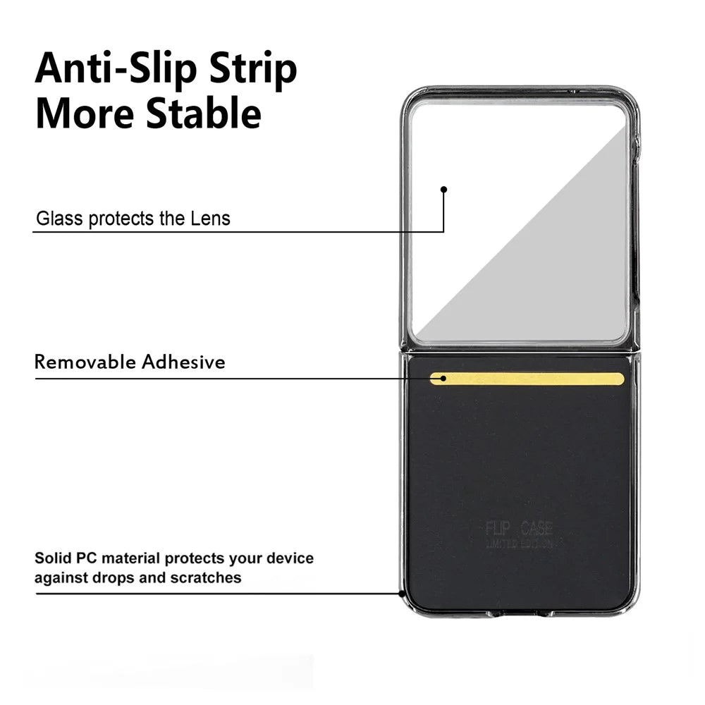 For Samsung Galaxy Z Flip7 5G Case Crazy Horse Texture PU Leather + PC Anti-Slip Phone Cover Built-in Screen Protector - Black - 6