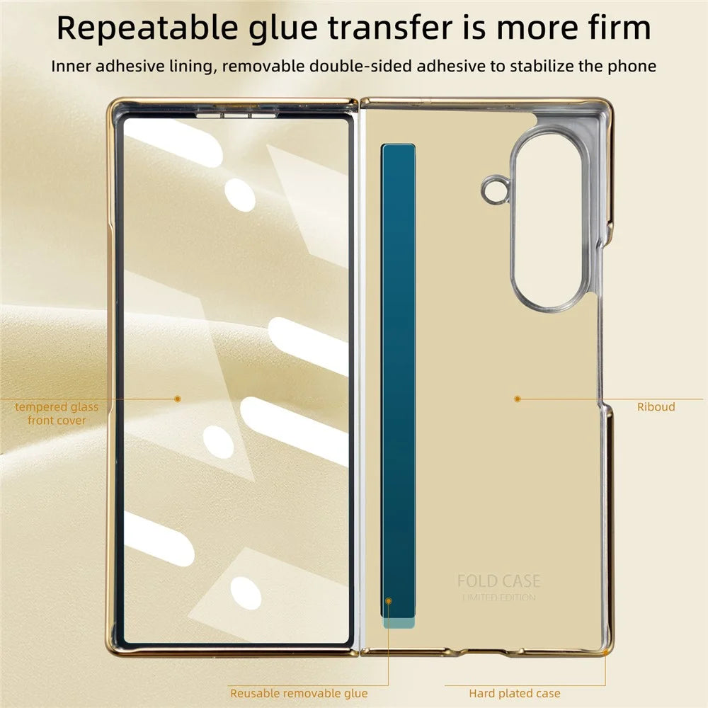 For Samsung Galaxy Z Fold7 5G Case Crazy Horse Texture PU Leather + PC Anti-Slip Phone Cover Built-in Screen Protector - Brown - 6