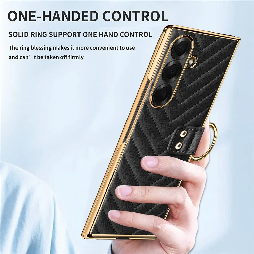 For Samsung Galaxy Z Fold7 5G Case V-Shape Pattern Kickstand PC Phone Cover with Tempered Glass Film - Black - 2