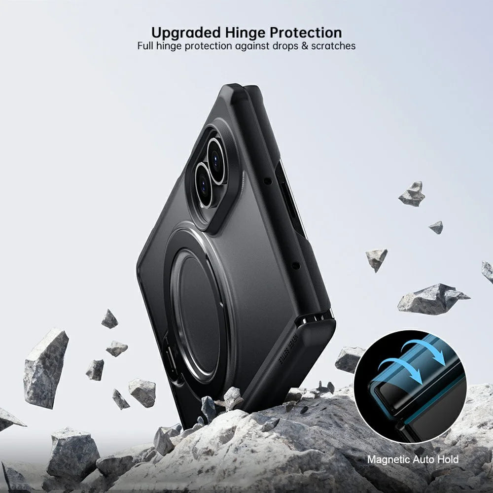 XUNDD for Samsung Galaxy Z Fold8 Case Magnetic Rotatable Kickstand 1.8mm Thick PC + TPU Shockproof Phone Cover - Black - 7