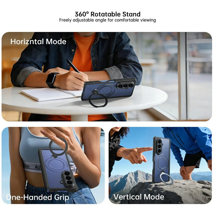 XUNDD for Samsung Galaxy Z Fold8 Ultra Case Magnetic Rotatable Kickstand 1.8mm Thick PC + TPU Shockproof Phone Cover - Black - 7