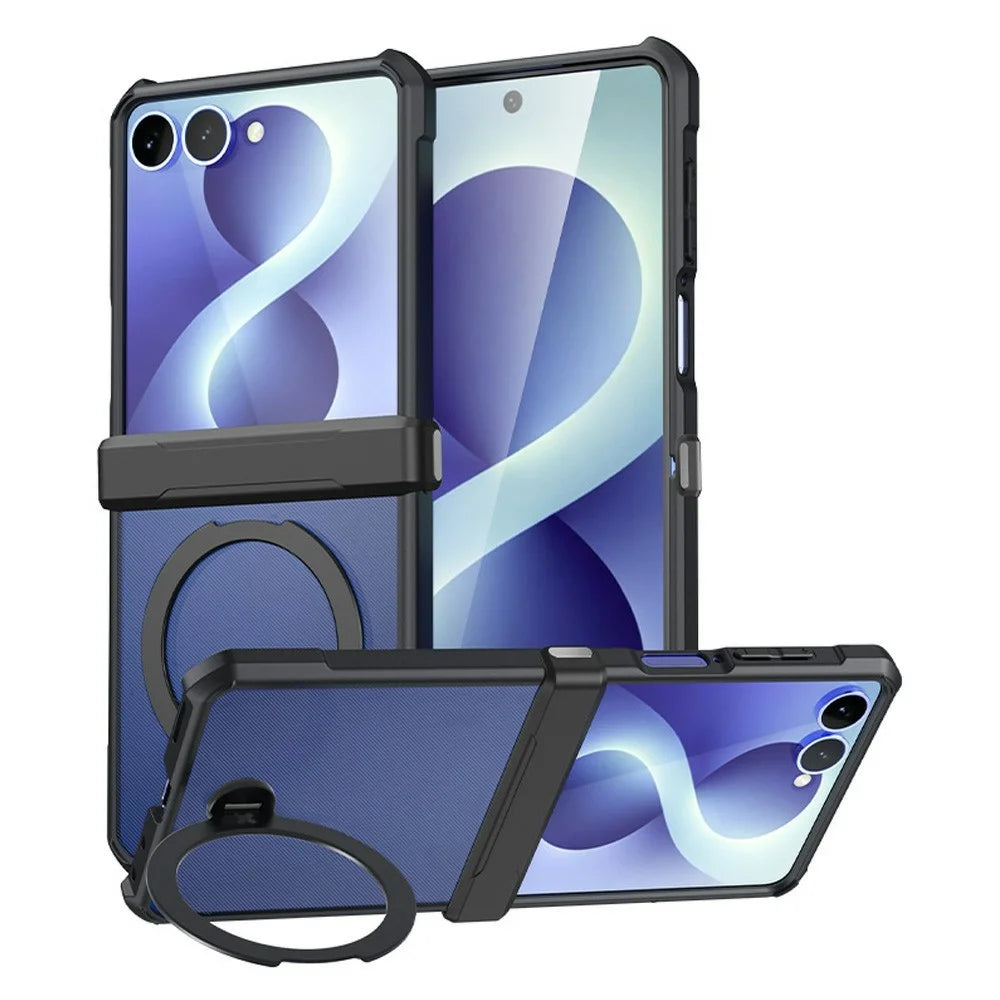 XUNDD for Samsung Galaxy Z Flip8 Case Magnetic Rotating Kickstand PC + TPU Folding Hinge Shockproof Phone Cover - Black - 1