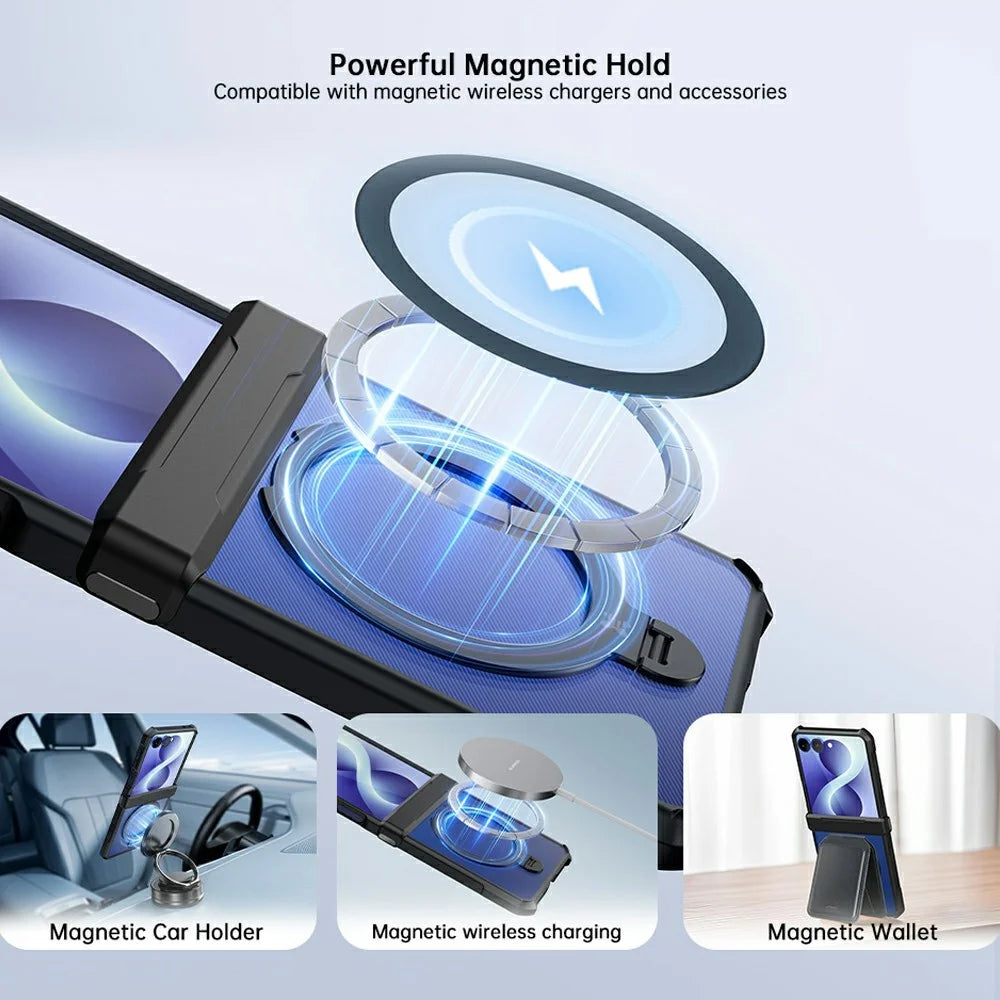 XUNDD for Samsung Galaxy Z Flip8 Case Magnetic Rotating Kickstand PC + TPU Folding Hinge Shockproof Phone Cover - Black - 5