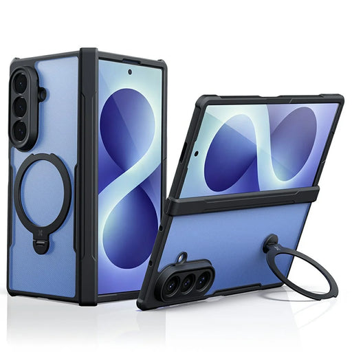 XUNDD for Samsung Galaxy Z Fold8 Case Magnetic Rotating Kickstand PC + TPU Folding Hinge Shockproof Phone Cover - Black - 1