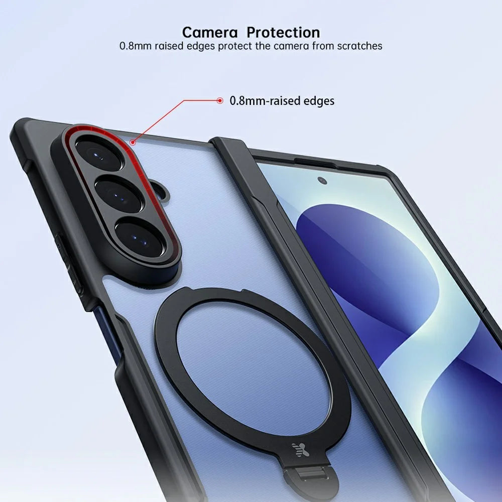 XUNDD for Samsung Galaxy Z Fold8 Case Magnetic Rotating Kickstand PC + TPU Folding Hinge Shockproof Phone Cover - Black - 3