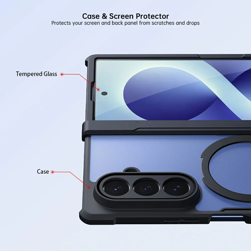 XUNDD for Samsung Galaxy Z Fold8 Case Magnetic Rotating Kickstand PC + TPU Folding Hinge Shockproof Phone Cover - Black - 5