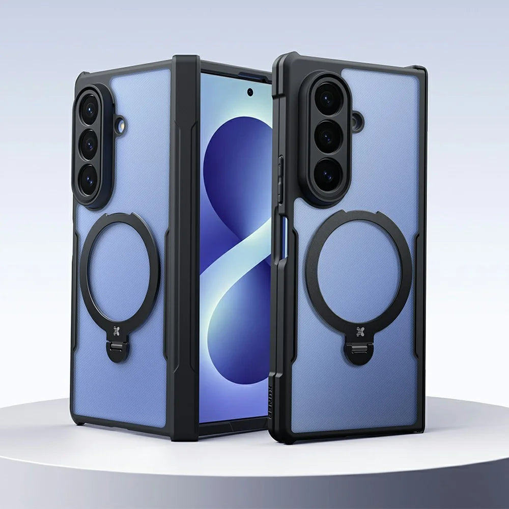 XUNDD for Samsung Galaxy Z Fold8 Case Magnetic Rotating Kickstand PC + TPU Folding Hinge Shockproof Phone Cover - Black - 6