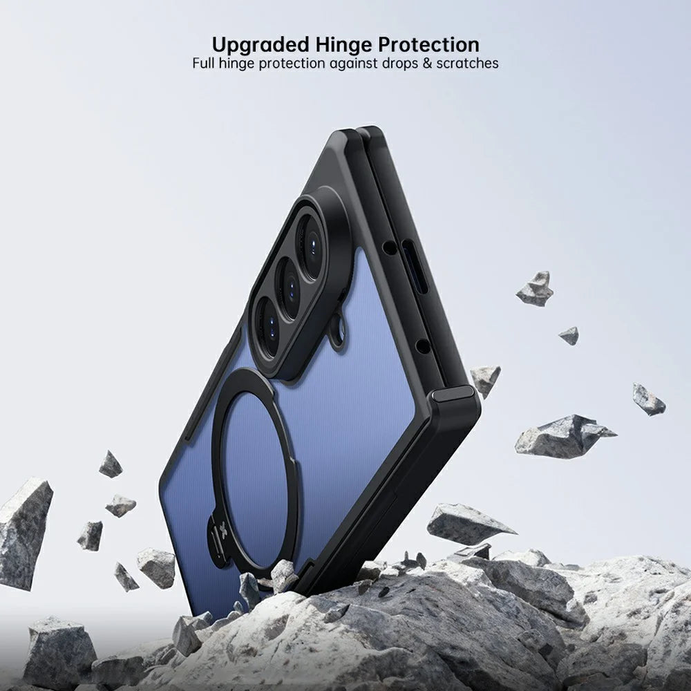 XUNDD for Samsung Galaxy Z Fold8 Case Magnetic Rotating Kickstand PC + TPU Folding Hinge Shockproof Phone Cover - Black - 7