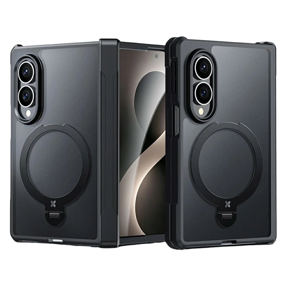 XUNDD for Samsung Galaxy Z Fold8 Ultra Case Magnetic Rotating Kickstand PC + TPU Folding Hinge Shockproof Phone Cover - Black - 1