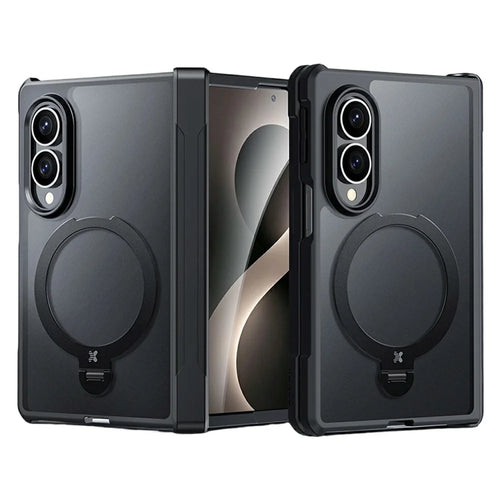 XUNDD for Samsung Galaxy Z Fold8 Ultra Case Magnetic Rotating Kickstand PC + TPU Folding Hinge Shockproof Phone Cover - Black - 1