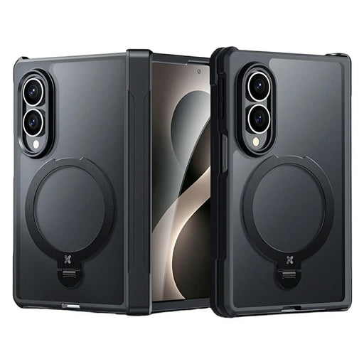 XUNDD for Samsung Galaxy Z Fold8 Ultra Case Magnetic Rotating Kickstand PC + TPU Folding Hinge Shockproof Phone Cover - Black - 1
