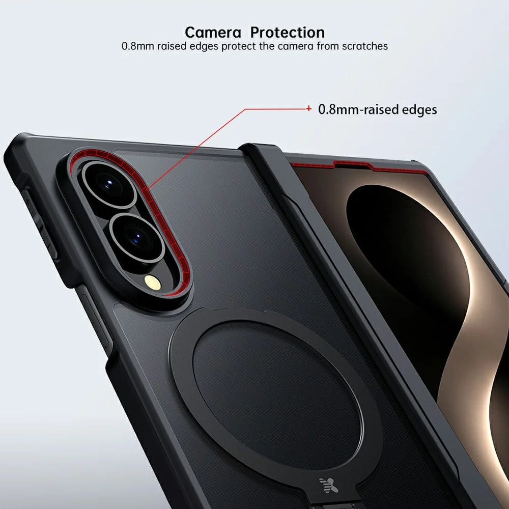 XUNDD for Samsung Galaxy Z Fold8 Ultra Case Magnetic Rotating Kickstand PC + TPU Folding Hinge Shockproof Phone Cover - Black - 3