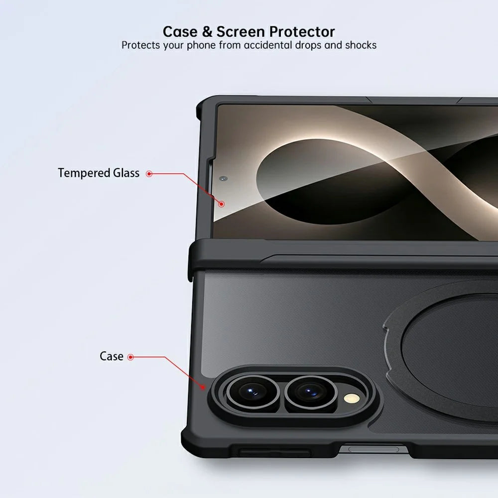 XUNDD for Samsung Galaxy Z Fold8 Ultra Case Magnetic Rotating Kickstand PC + TPU Folding Hinge Shockproof Phone Cover - Black - 5