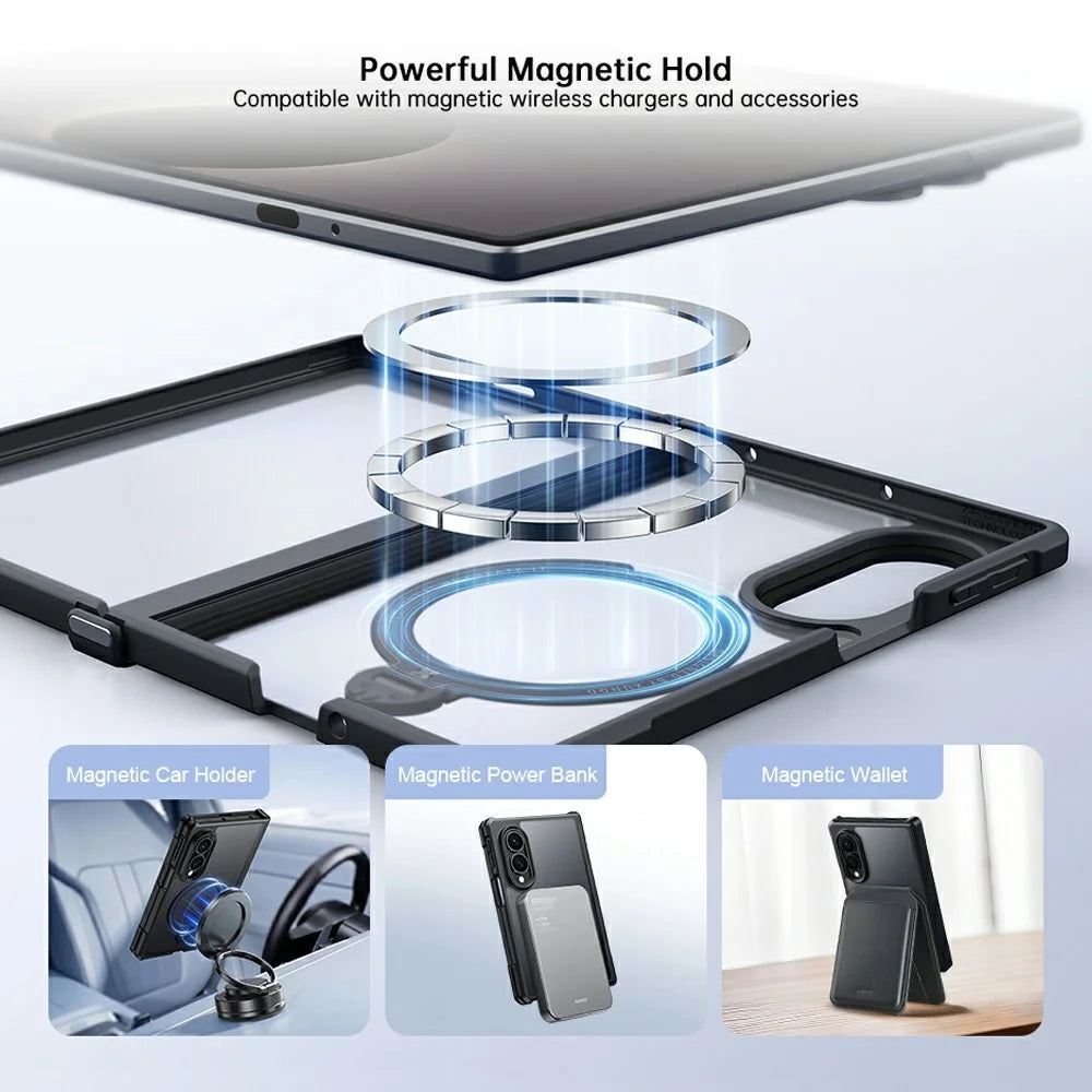 XUNDD for Samsung Galaxy Z Fold8 Ultra Case Magnetic Rotating Kickstand PC + TPU Folding Hinge Shockproof Phone Cover - Black - 7