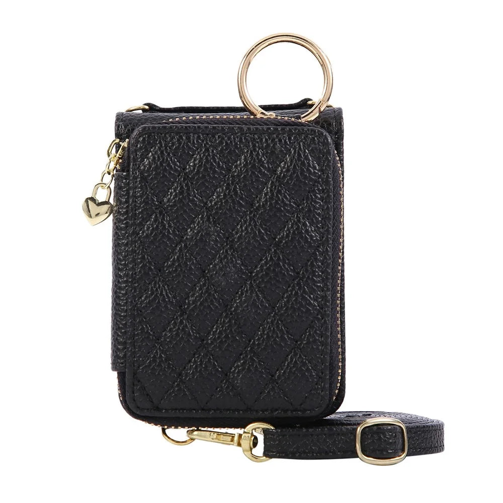 For Samsung Galaxy Z Flip8 Case Zipper Card Holder  PU Leather Phone Back Cover with Shoulder Strap - Black - 7