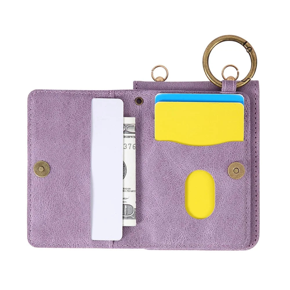 For Samsung Galaxy Z Flip8 Case Card Holder Ring Kickstand Leather + PC Phone Cover - Purple - 3