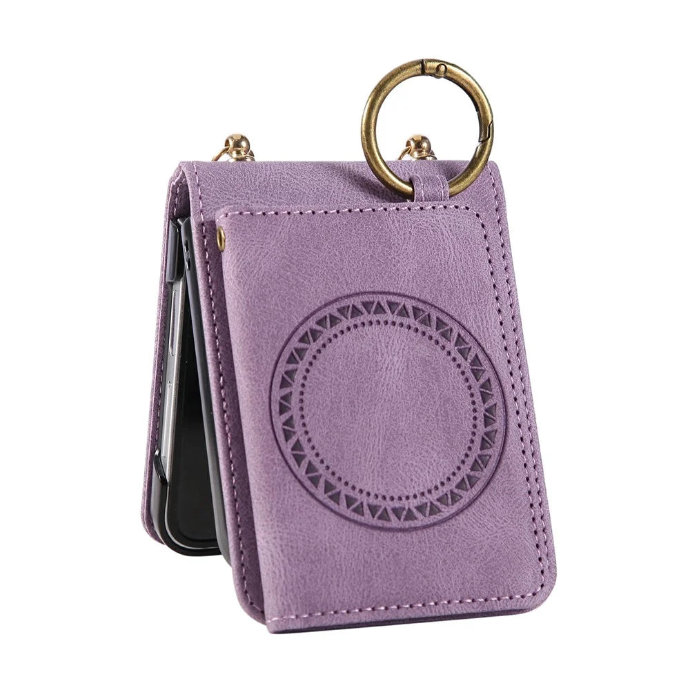 For Samsung Galaxy Z Flip8 Case Card Holder Ring Kickstand Leather + PC Phone Cover - Purple - 6