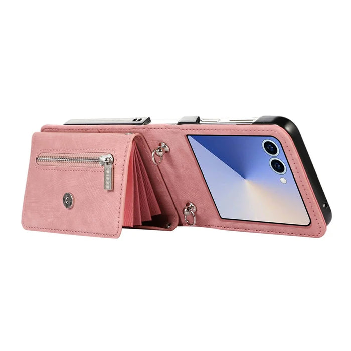 For Samsung Galaxy Z Flip8 Case RFID Blocking Card Holder Kickstand PU Leather + PC Phone Cover - Rose Gold - 2